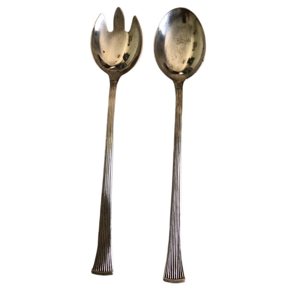 Salad Server Set Cutlery Fork Spoon Italian Silver Plated MCM Hostess